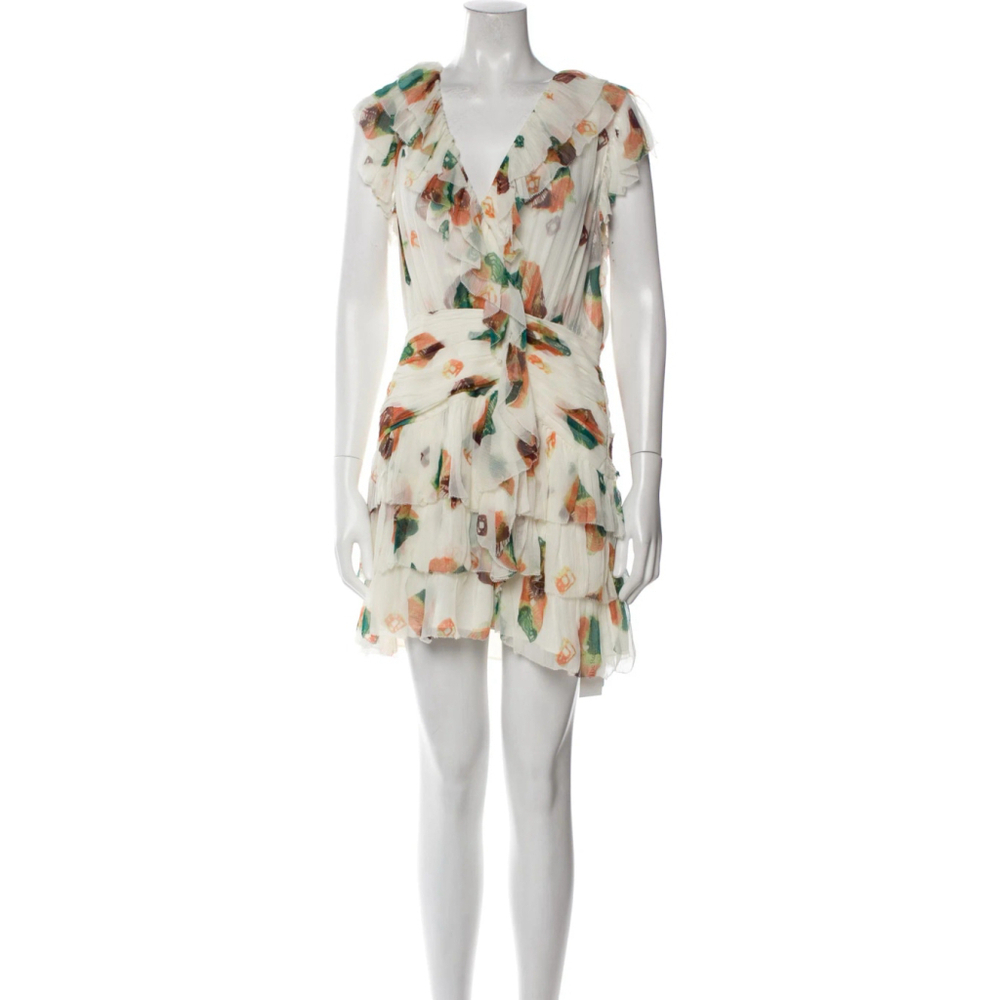 Ulla Johnson Zina Mini Dress Size Medium 100% Silk Floral Aurora Print Chiffon